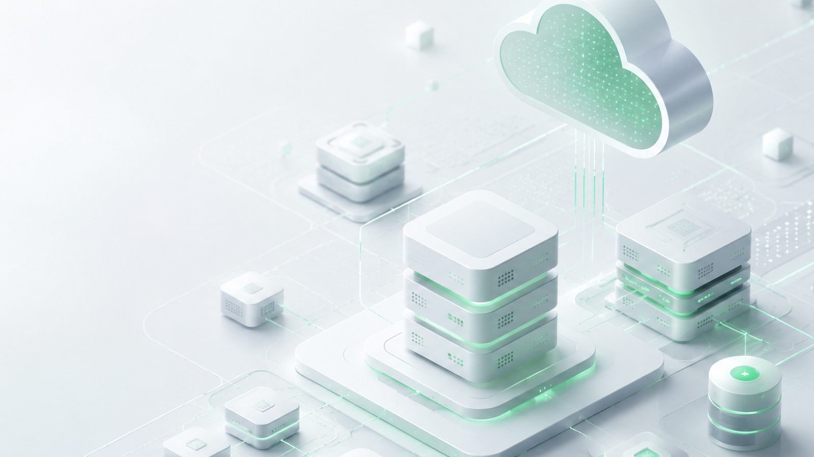 Ilustrație pentru infrastructură VDS în cloud, cu servere virtuale și servicii găzduite DataPark